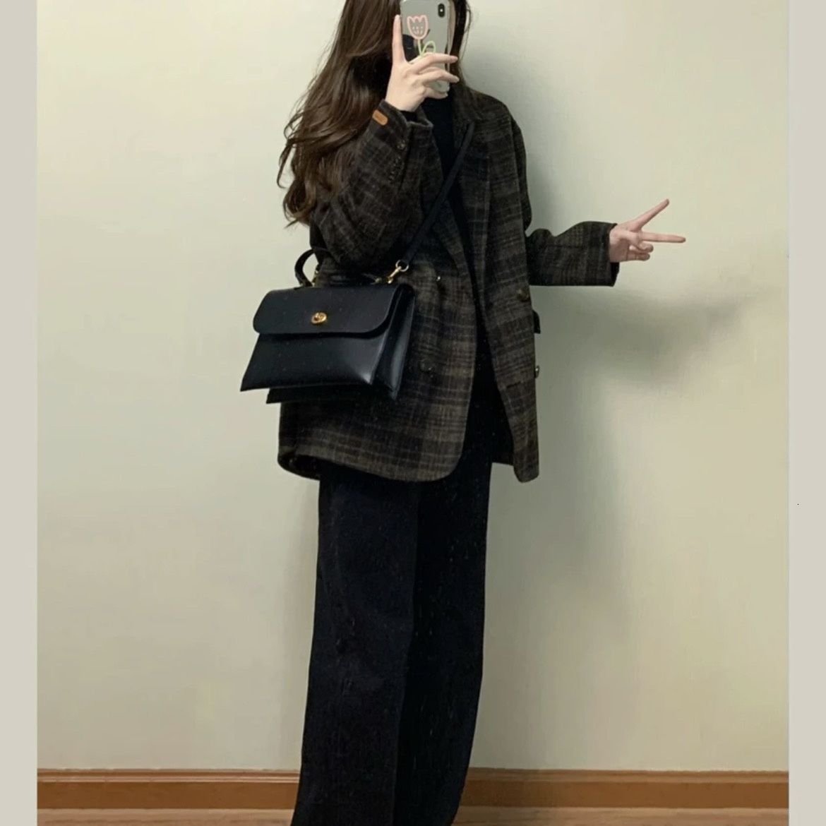 2025 Autumn/Winter New Korean Designer Jacket Coarse Wool Short Coat Thickened Slimming Multi fashion functional Wool Retro Checkered Sports Fashion L