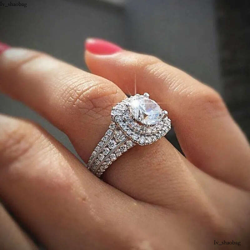 Wedding Round Simulated Dia Rings Fashion Gemstone Sier Engagement Ring For Women Jewelry 825 aaa
