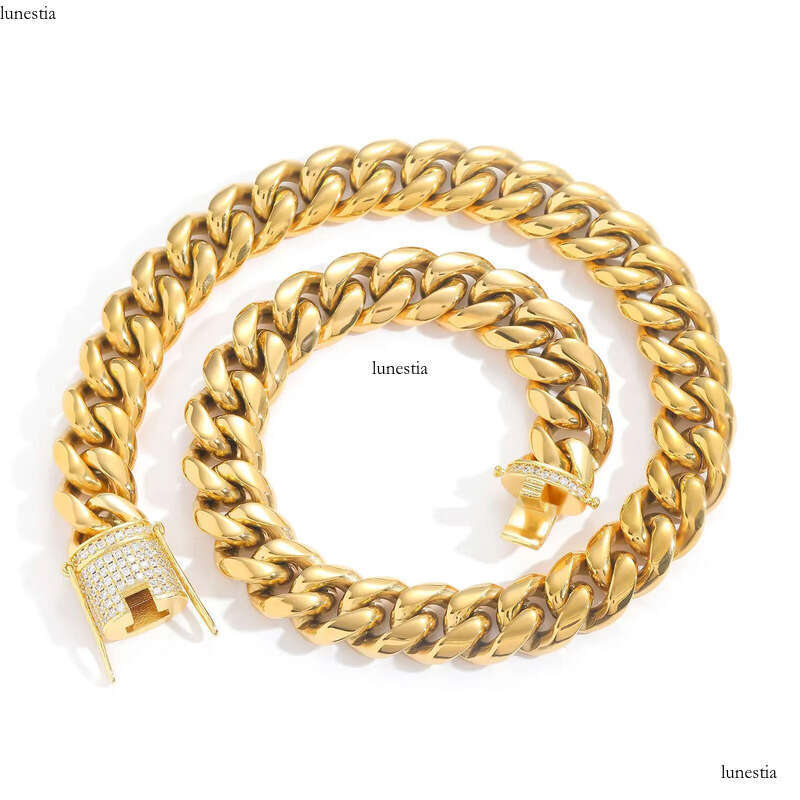 Wholesale 6-18mm Stainless Steel 14K Gold Plated Necklace Miami Cuban Link Chain Monaco Chains for Men