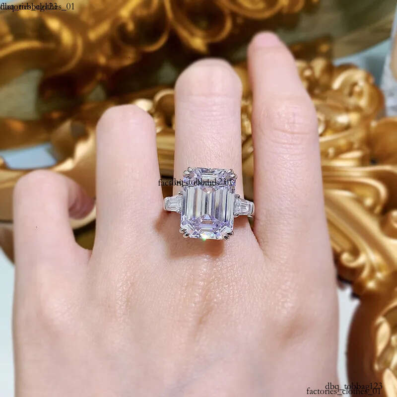 Genuine 100% S Sterling Sier Jewelry Wedding Rings Emerald Cut White Moissanite Dia Gemstones Eternity Party Women Engagement Band Ring Gift