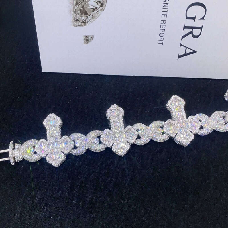 Wholesale price s sterling sier hip hop iced out men jewelry cross link bracelets moissanite cuban bracelet