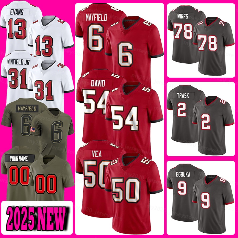 13 Mike Evans Football Jerseys 6 Baker Mayfield 54 Lavonte David Bucky Irving Vita Vea Emeka Egbuka Tristan Wirfs Antoine Winfield Jr Kyle Trask Chris Godwin Jr Diaby