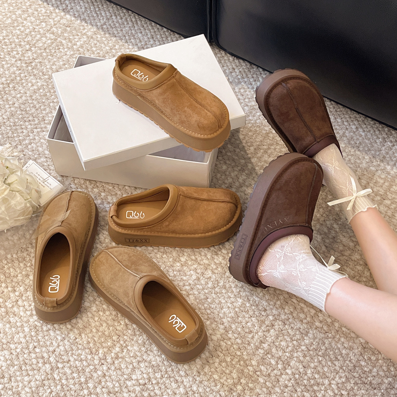 Free Shipping Fashionable casual shoes with toe caps semi slippers women's casual outer wear thick soles one foot pedaling reliable shoes boots n