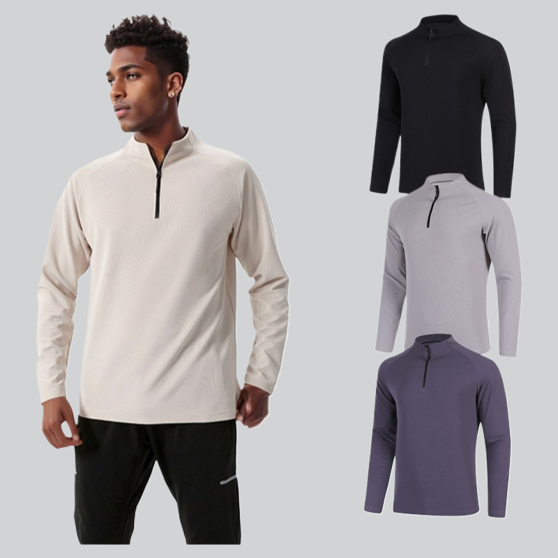 Designer Sweatshirts Long sleeved Polo Sweater Mens Jogger Pullover Half Zipper Stand up Shirts Moisture-wicking Hiking Tops Plus Loose fitting Fitness Suit