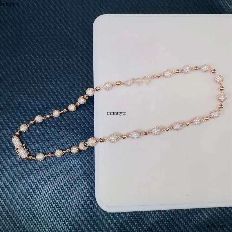 Customized 8mm Iced Out Hip Hop Chain Jewelry Sterg Sier Rose Gold Plated Vvs Moissanite Ball Bead Cuban Necklace 111