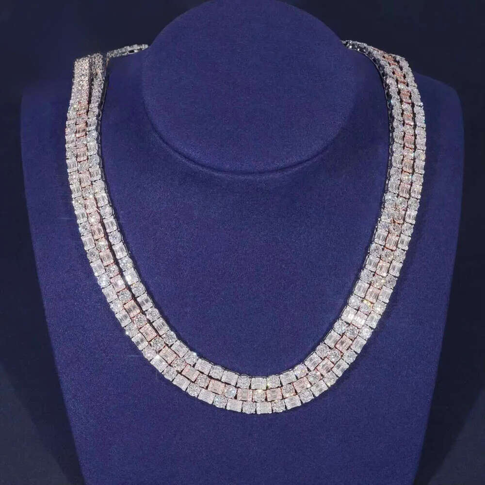 Iced Out Baguette Dia Sier Men Women Choker Trendy Moissanite Tennis Chain Necklace6mm