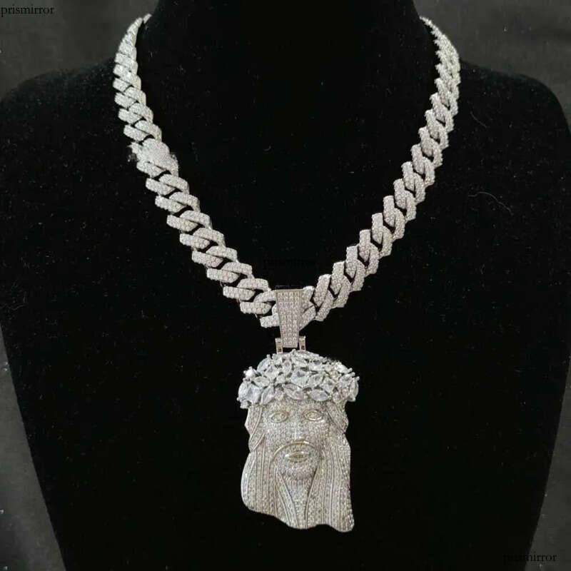 Jesus Pendant with 13mm Moissanite Cuban Chain Necklace Hip Hop Jewelry for Men Gift