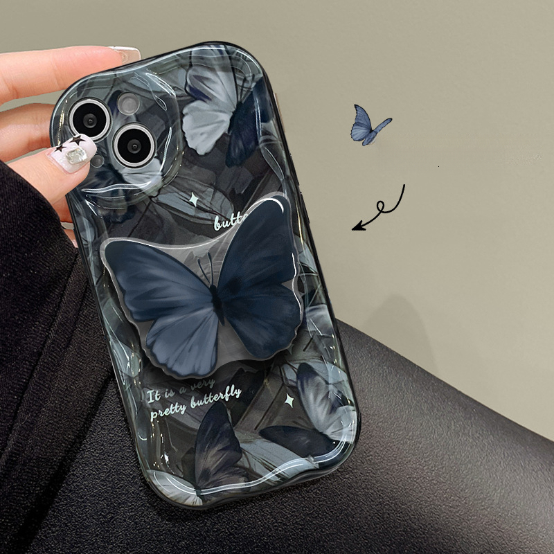 Black Butterfly Phone Case Compatible with iPhone 17 Pro Max , Cute Butterfly Kickstand Design, Slim Soft Silicone Butterfly Bracket Bumper Cover for 