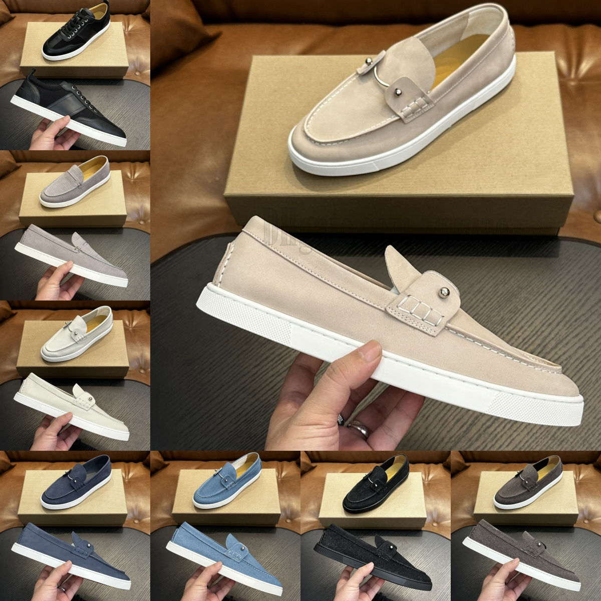 Designer Low Dress Shoes Mens Casual flat Platform Glitter Silver collar needle high-quality calf leather suede boat shoes street strolls Grey Chambeliboat Loafers