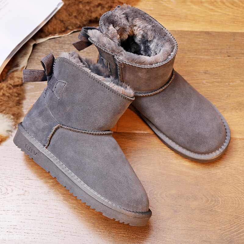 EBV designer shoes hot free shipping High quality cowhide bow snow boots genuine leather keep warm outdoor non slip thick cotton shoes for woman black