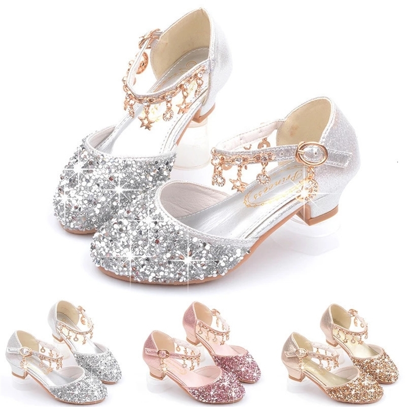 Christmas Childrens Sparkling Crystal High Heels Princess Party Shoes Carnival Childrens Girls Fairy Makeup Performance Shoes 241111