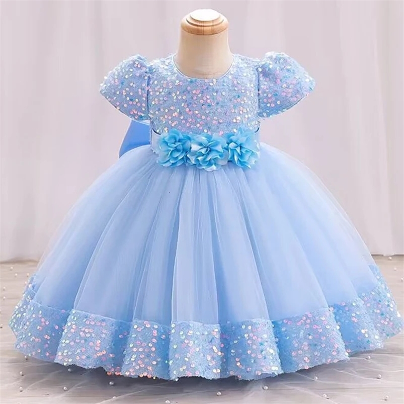 Baby Girl Sequin Dress year Christmas Party Princess Baby flower bow dress childrens birthday party Sequin Communion Dress 240704