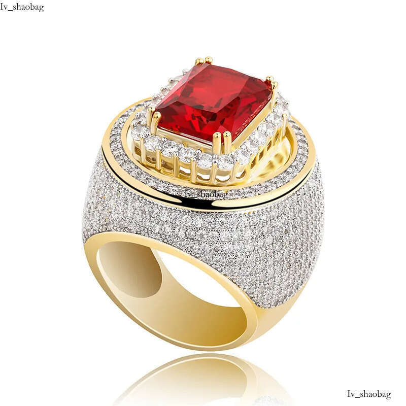 Luxurious Men's Gold Hip Hop Ring Jewelry Featuring Sparkling Dias and Rubies 825 aaa