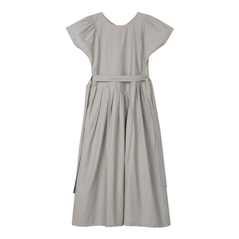 X4407 Slim Fit Temperament Flying Sleeve Dress Women 2025 Summer New Lace-up Long Dress