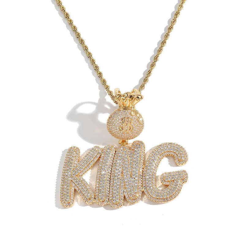 A-Z Custom Name Letters Pendant Necklaces Jewelry Dollar Symbol Buckle Clasp Full TopBling Zircon