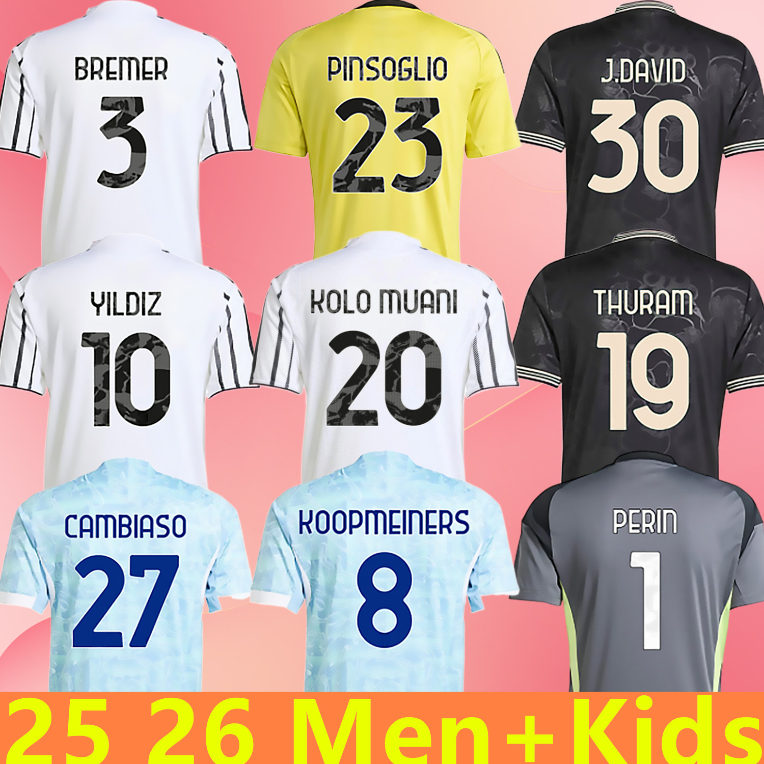 2025 2026 Soccer Jerseys OPENDA Fans Player Home Away MILIK DIMARIA J.DAVID F.CONCEICAO VLAHOVIC YILDIZ Thuram Kalulu Bremer 25 Football Shirt Men Kids kit Kits Unifor