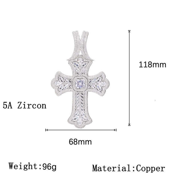 TopBling Hip Hop Full 5A T Zircons Large Cross Pendant Necklace Mens Religious Jewelry