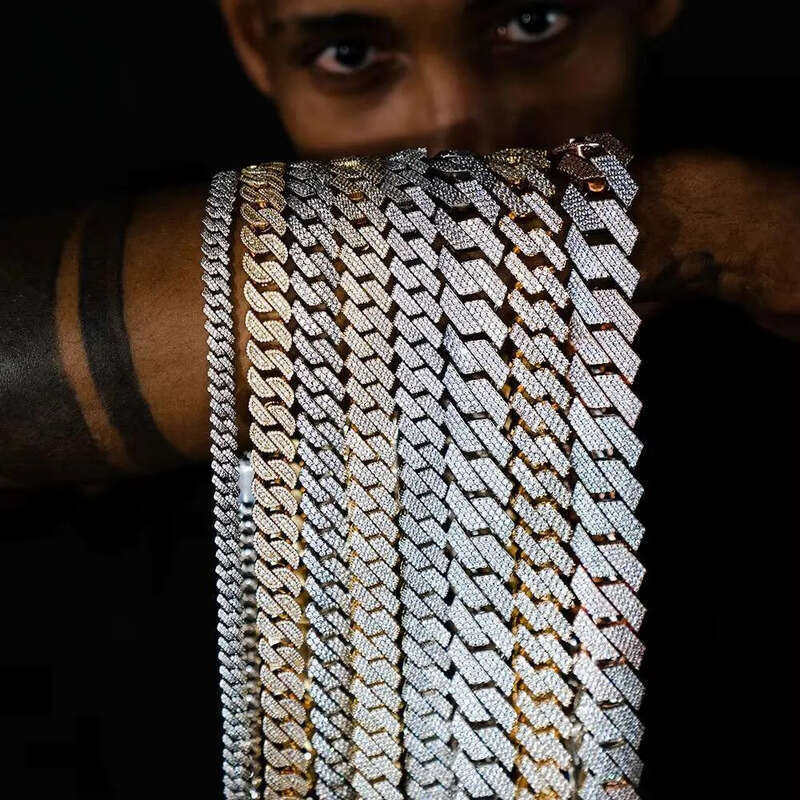 Mens 14K Gold Plated Pure Sier 13Mm Link Chain Moissanite Dia Iced out Hip Hop Bling Sets Fashionable Jewellery