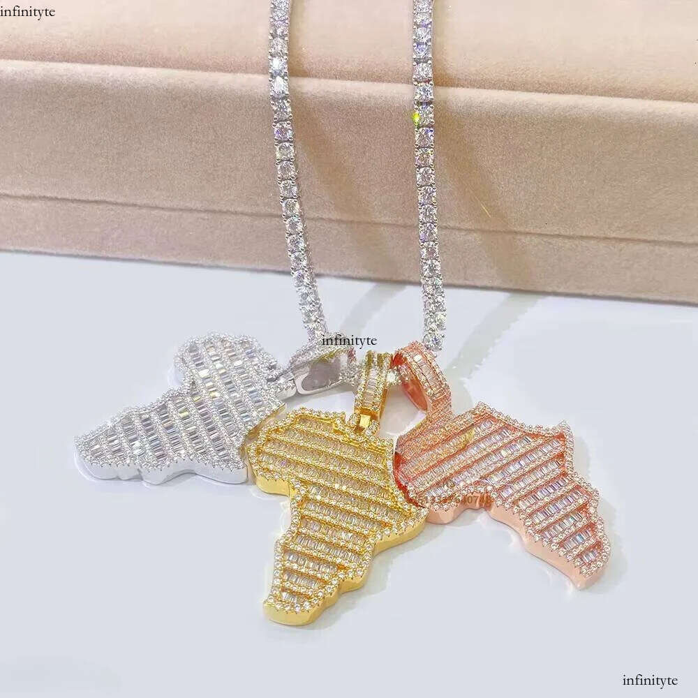 Fashion Hot Selling Map Iced Out baguette Moissanite Stone Jewelry Gold Plated Pendant for Men 111