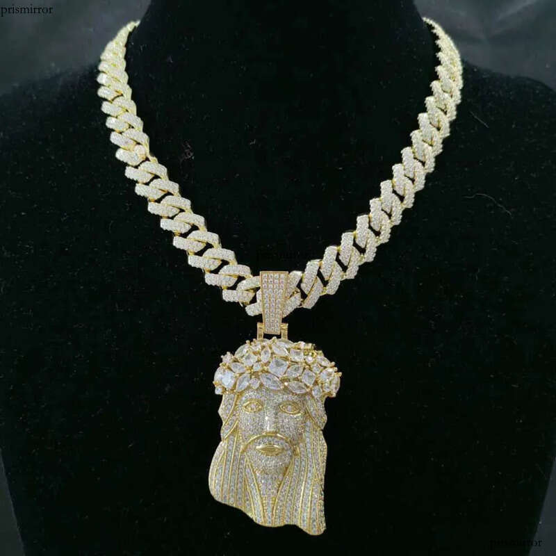 Jesus Pendant with 13mm Moissanite Cuban Chain Necklace Hip Hop Jewelry for Men Gift