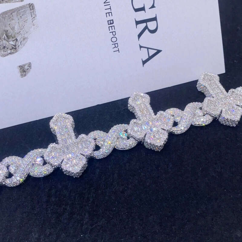 Wholesale price s sterling sier hip hop iced out men jewelry cross link bracelets moissanite cuban bracelet