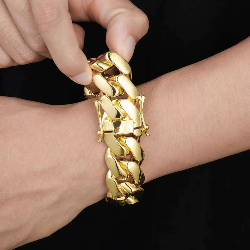 Cubana Wholesale Hip Hop Jewelry 14K Gold Plated Miami Cuban Link Chain Bracelet Heavy Solid Custom Fashion Man Women