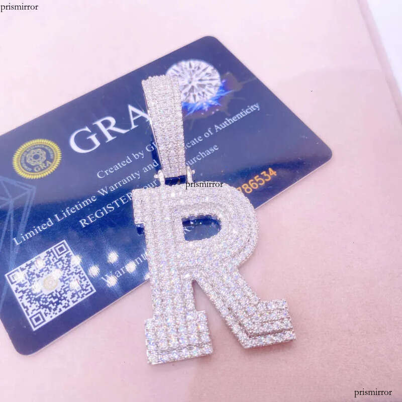 Hip Hop Sier Jewelry Vvs1 Moissanite Dia Custom Name Stone Initial Letter Pendant Necklace
