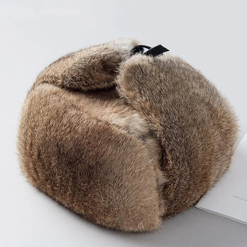 Real Rex Rabbit Fur Hat Mens Lei Feng Hat Winter Outdoor Thickened Warm Genuine Fur Hat Russian Natural Fur Ear Protection Hat 250930