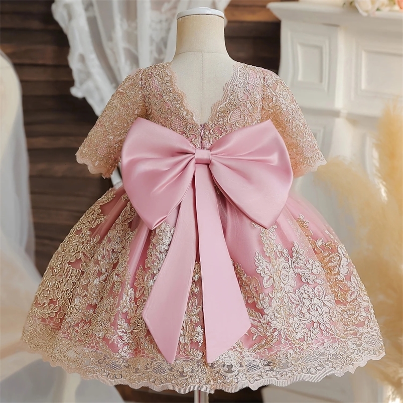 Baby Christmas Dress for Girls Toddler Kids Long Sleeve Lace 1st Birthday Clothes Little Girls Tutu Princess Wedding Party Gown 240704