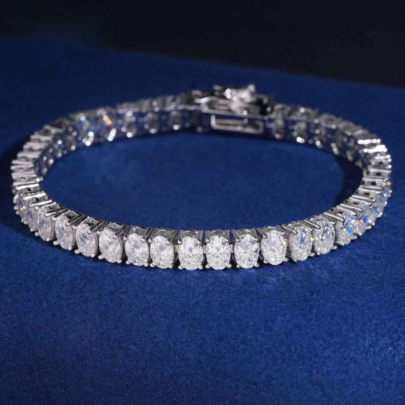 GRA Certification Oval Cut 4X6mm Fancy Shape Chain Sier Moissanite Tennis Necklace Rapper Jewelry