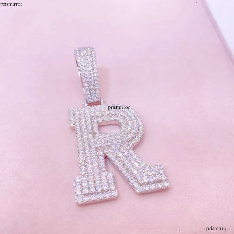 Hip Hop Sier Jewelry Vvs1 Moissanite Dia Custom Name Stone Initial Letter Pendant Necklace