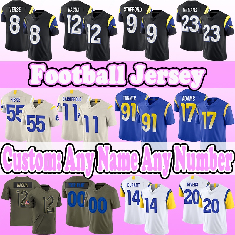 12 Puka Nacua Football Jerseys 8 Jared Verse 9 Matthew Stafford 23 Kyren Williams 55 Braden Fiske 11 Jimmy Garoppolo 91 Kobie Turner 17 Davante Adams 88 Whittington