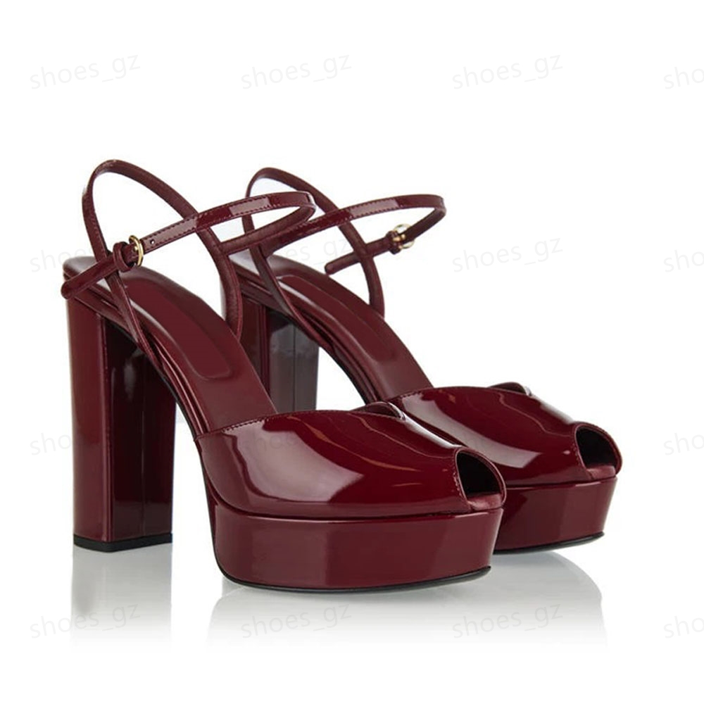 new Peep-Toe Platform sandals chunky block high heels Ankle strap heeled Pumps women shoes women Luxury designer sandals12.5cm