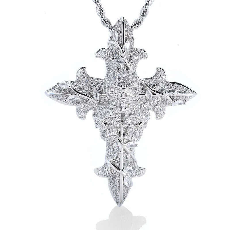 Factory wholesale new Hip hop skull cross pendant S sier moissanite mens necklace accessory