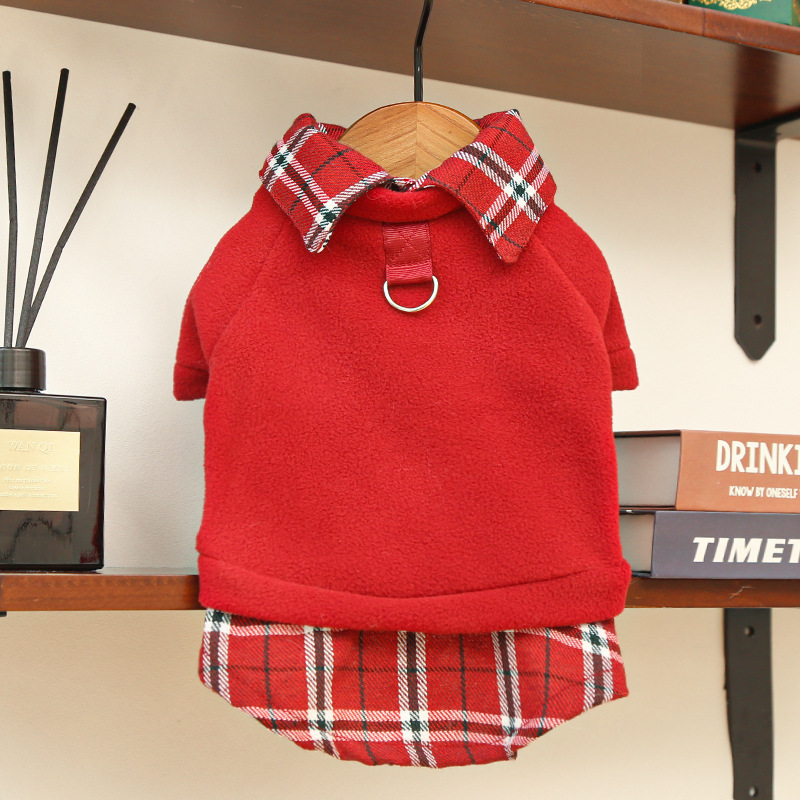 K3111 Wholesale New Plaid Dog Clothes, Winter Fleece Lined Pet Apparel for Small Medium Dogs, Preppy Style Cat Clothing Supplier
