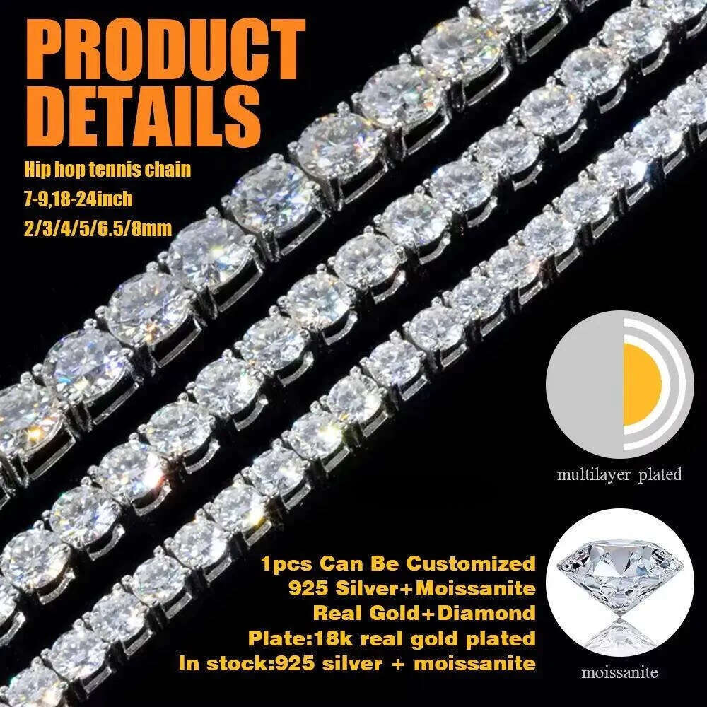 Fine Jewelry Sterling Sier Vvs Moissanite Necklace Dia Mossanite Tennis Chain