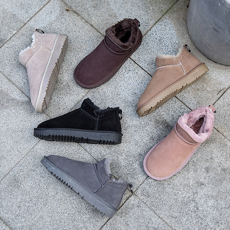 EBV designer shoes hot free shipping High quality cowhide bow snow boots genuine leather keep warm outdoor fashion cotton shoes for woman black grey c