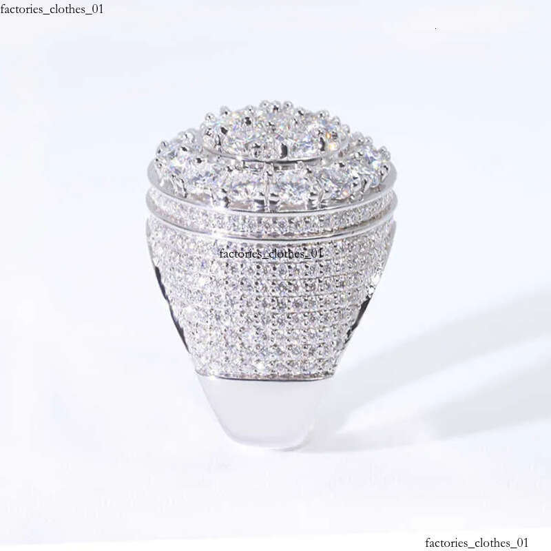 Hip Hop Style Iced Out Round Brilliant Cut VVS Moissanite Gold Plated Sterling Sier Ring For Men
