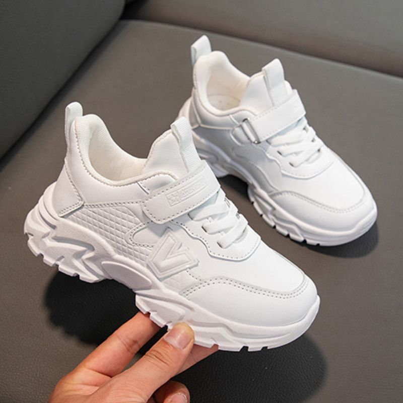 Sport Black Leather Youth Shoes for Boys and Girls Campus Outdoor Kids Light Weight Cutefeet Sneakers White Student Trainers Sizes 26 - 37