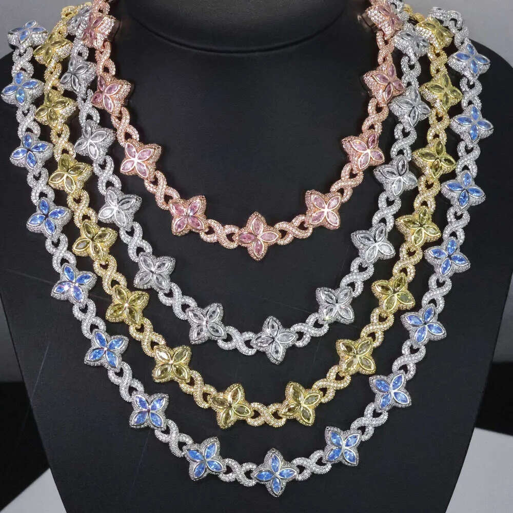 NUOYA Multi-color Vvs Moissanite Necklace Sterling Sier Hip Hop Jewelry Marquise Flower Design Cuban Chain