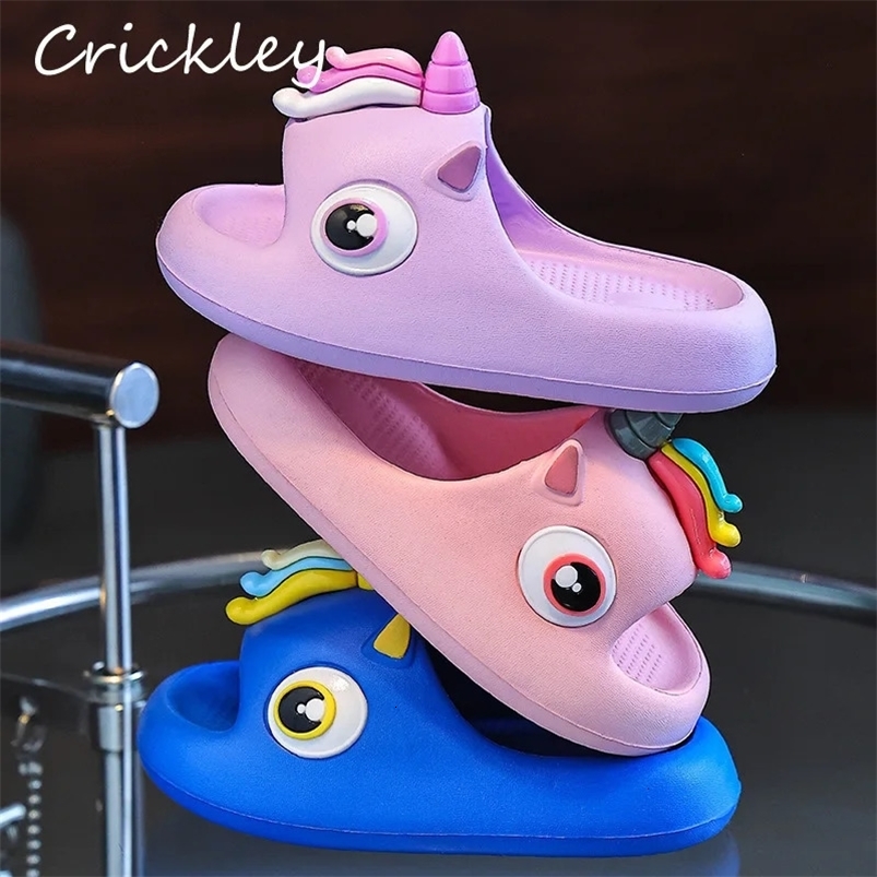 Unicorn 3D Girls Boys Slippers Summer EVA Bath Pool Children Slippers Waterproof Soft Sole Non Slip Kids Beach Shoes 250604