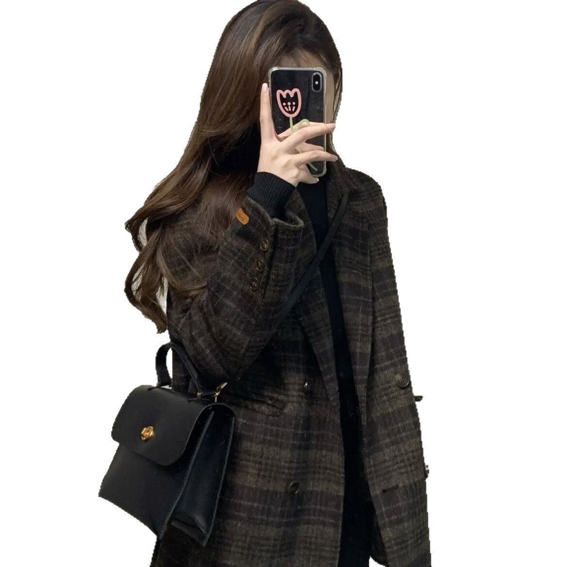 2025 Autumn/Winter New Korean Designer Jacket Coarse Wool Short Coat Thickened Slimming Multi fashion functional Wool Retro Checkered Sports Fashion L