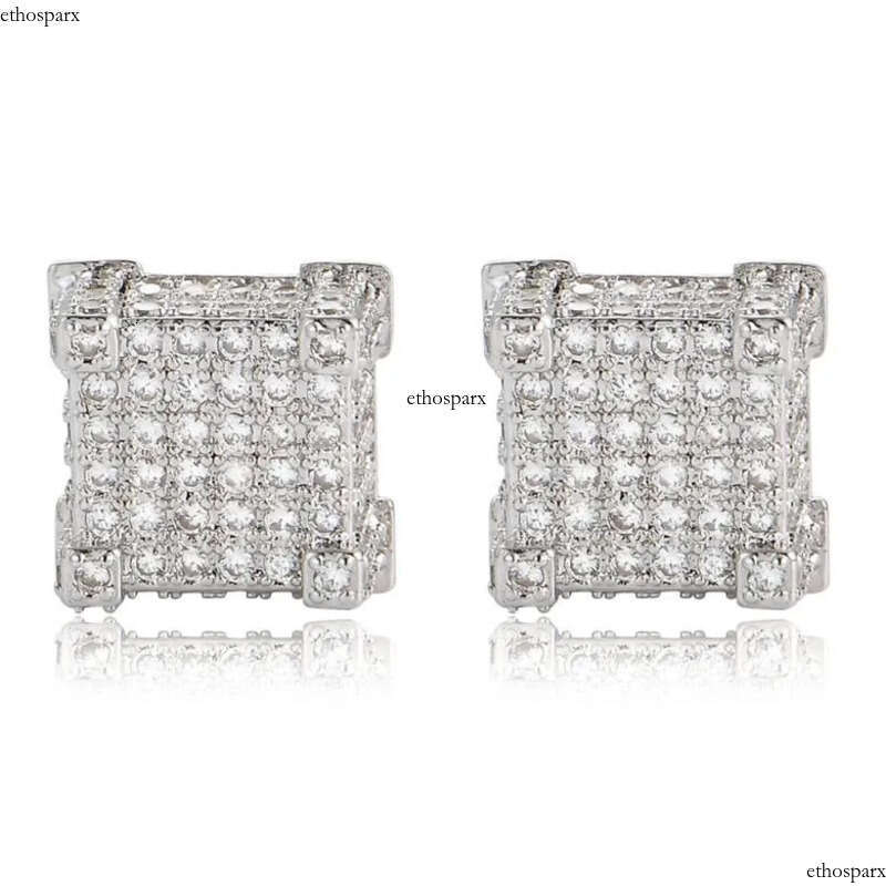 2023 Hip Hop Stud Vintage Jewelry Sterling Sier Gold Fill Pave White 5A Cubic Zircon CZ Dia Top Sell Party Women Men Earring For Lover Gift