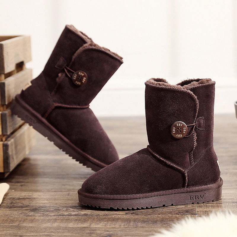 EBV designer shoes hot free shipping High quality cowhide bow snow boots genuine leather keep warm outdoor button cotton shoes for woman