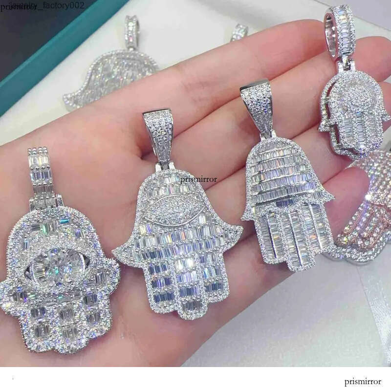Hip Hop Jewelry Sterg Sier VVS Moissanite Iced Out Hamsa Hand Pendant for Men Pass Dias Tester with GRA Certificate