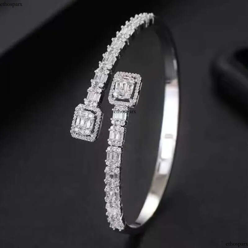 Elegent Wedding Bracelets Jewelry Sterling Sier T Princess Cut White 5A Cubic Zircon CZ Dia Gemstones Party Women Open Bangle For Lover Gift
