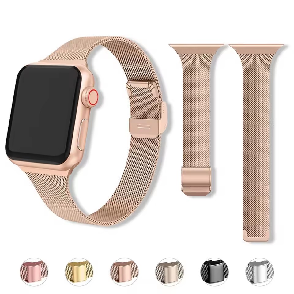 For Apple Watch 11 10 Ultra 49mm Slim Milanese Strap 44mm 40mm 45mm 41mm 42mm 38mm Stainless Steel Metal Bracelet iWatch Series 9 8 7 6 5 4 3 SE 44 45mm band