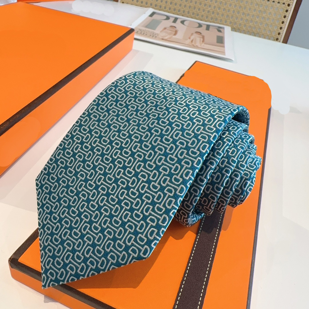 2025 Men's Luxury Fashion Silk Tie Designer's Gold Blue Jacquard Stripe Embroidered Pattern Tie High End Party, Wedding and Business Leisure Tie G/H Box Packaging 63