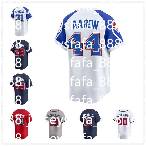 Braves Jersey Ronald Acuna Jr. Chipper Jones Hank Aaron Austin Riley Dale Murphy Matt Olson Spencer Strider Marcell Ozuna Ozzie Albies Chris Sale Custom