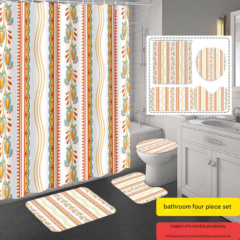 YL-37316 Hot selling shower curtain manufacturer Bomi digital printed polyester shower curtain non-slip mat set